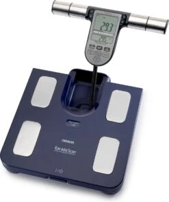 OMRON BF511 Slimme Weegschaal Met Lichaamsanalyze En Vetpercentage 8 Sensoren Voor Beide Handen En Voeten Voor Volledige Bio-Elektrische Impedantie Analyze (BIA) - Smart Personenweegschaal Digitaal - Smart Scale - Klinisch Gevalideerd – Blauw
