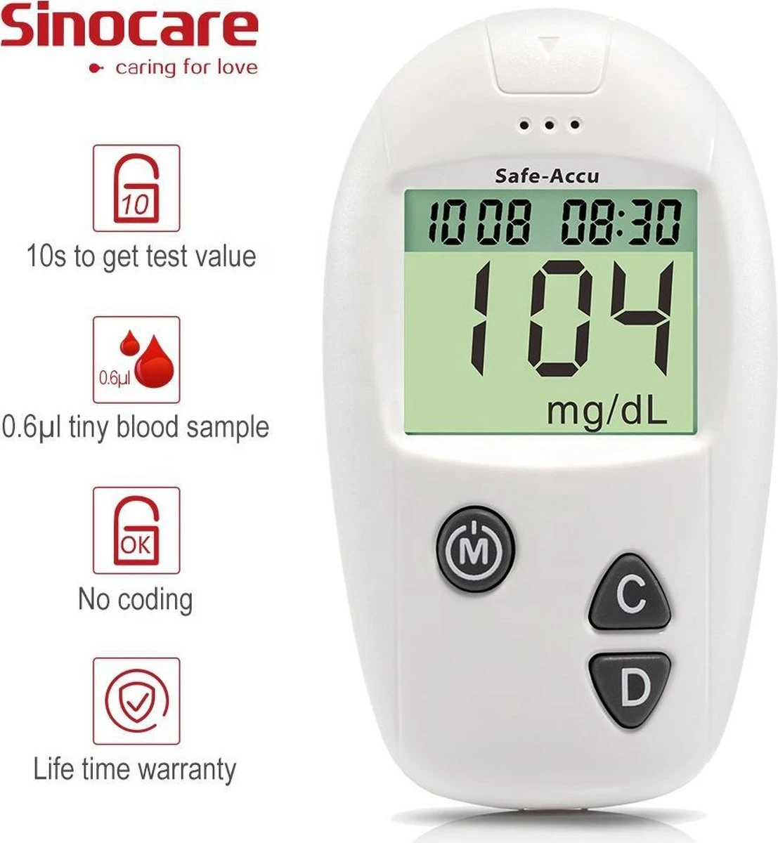 Sinocare - Sinocare Bloedglucosemeter, Safe-Accu Bloedglucosetestkit Met Bloedglucoseteststrips X 50 + Bloedsuikertestlancet X 50 + Diabetische Prikpen Zonder Code - Mg/dL 8 Sinocare - Sinocare Bloedglucosemeter, Safe-Accu Bloedglucosetestkit Met Bloedglucoseteststrips X 50 + Bloedsuikertestlancet X 50 + Diabetische Prikpen Zonder Code - Mg/dL - Afbeelding 6