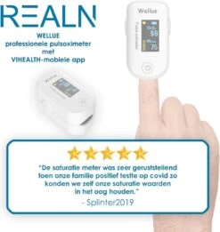 WELLUE Professionele Saturatiemeter Met VIHEALTH-App - Oximeter - Hartslagmeter - Zuurstofmeter Vinger - Pulse Oximeter - Led Scherm - Wit -MEDISANA Shop 1137x1200
