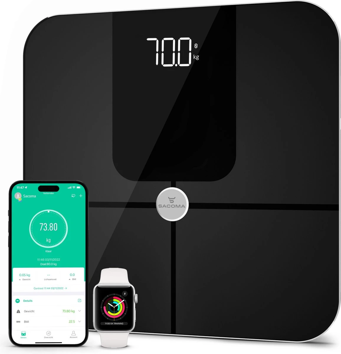 Sacoma Slimme Weegschaal - 13x Lichaamsanalyse - Vetpercentage - Personenweegschaal Met App - Digitaal 3 Sacoma Slimme Weegschaal - 13x Lichaamsanalyse - Vetpercentage - Personenweegschaal Met App - Digitaal