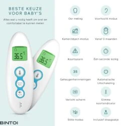 Bintoi® X100 - Digitale Oorthermometer - Infrarood Thermometer Voorhoofd - Temperatuurmeter - Koortsthermometer Voor Volwassenen En Baby's - Digitale Thermometer Lichaam - Instant Meting In 1 Seconde - Incl. Batterijen -MEDISANA Shop 1185x1200