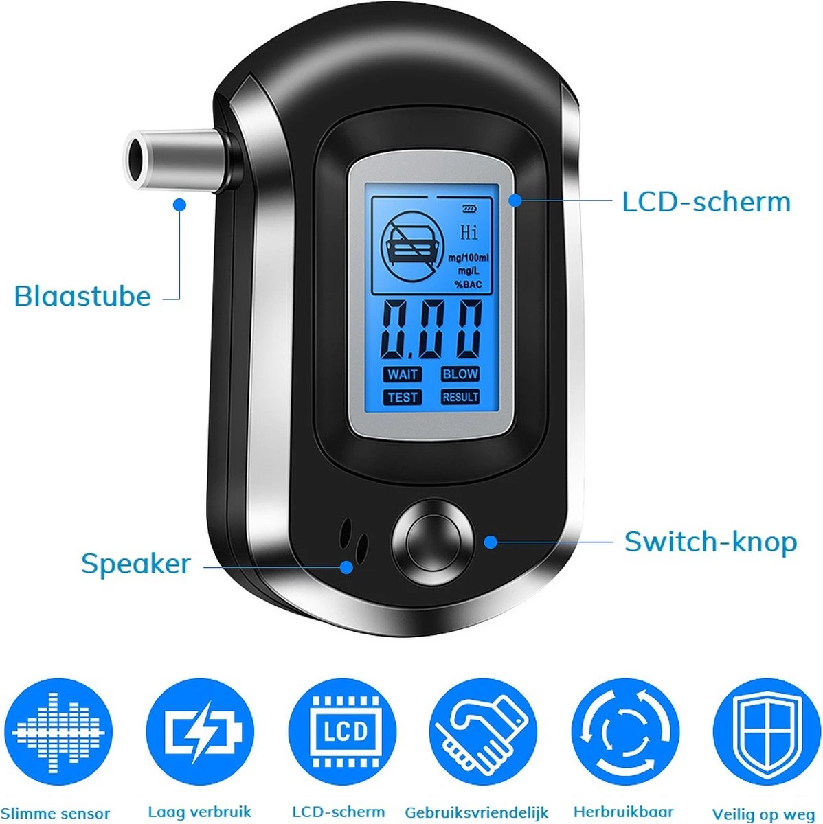 Digitale Alcoholtester Professioneel Met LCD Scherm En Geluidsmelding - Ademanalyse Test 4 Digitale Alcoholtester Professioneel Met LCD Scherm En Geluidsmelding - Ademanalyse Test - Afbeelding 2