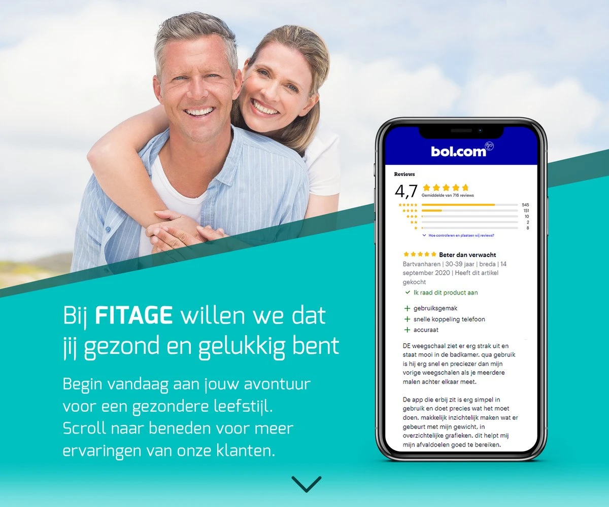 FITAGE Personenweegschaal - Weegschaal Met 17x Lichaamsanalyse - Vetpercentagemeter - FITAGE App 14 FITAGE Personenweegschaal - Weegschaal Met 17x Lichaamsanalyse - Vetpercentagemeter - FITAGE App - Afbeelding 12