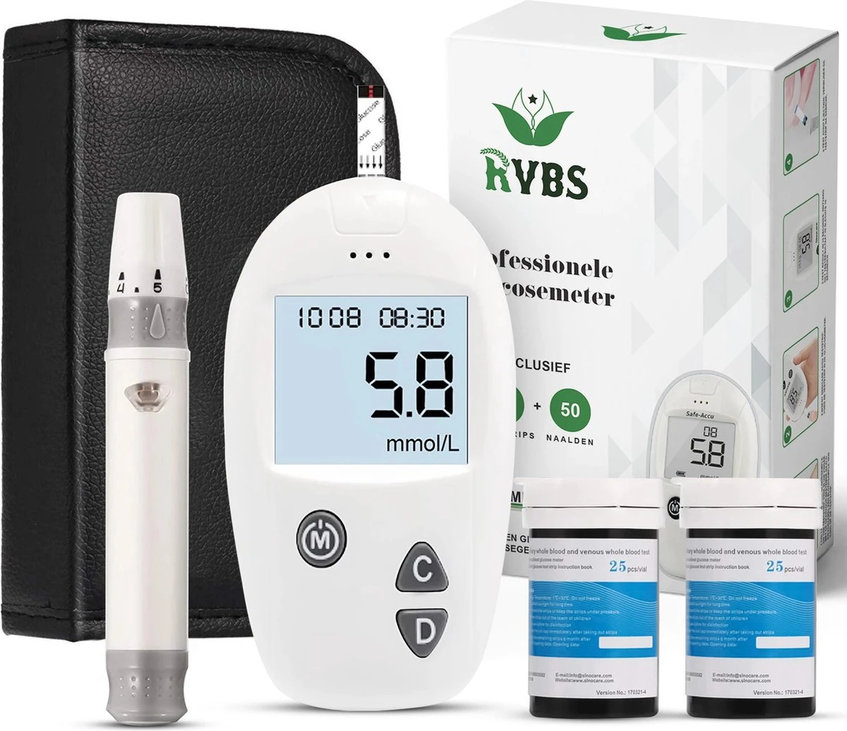 Glucosemeter - Bloedsuikermeter - Glucose Meter - Bloedsuikerspiegelmeter - Diabetes Meter - Glucose Monitor - 50 Teststrips - 50 Naalden - Startpakket 3 Glucosemeter - Bloedsuikermeter - Glucose Meter - Bloedsuikerspiegelmeter - Diabetes Meter - Glucose Monitor - 50 Teststrips - 50 Naalden - Startpakket