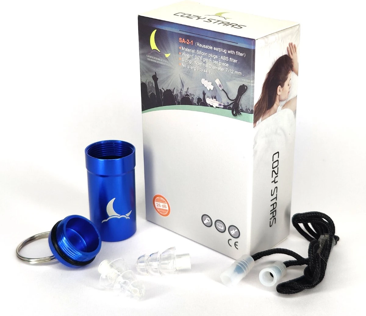 Oordoppen - Earplugs Voor Slapen - Partyplugs - 26 DB - Opbergdoosje Met Sleutelhanger - Anti-verlies Touwtje - Voor Concert, Slapen En Luide Omgeving 4 Oordoppen - Earplugs Voor Slapen - Partyplugs - 26 DB - Opbergdoosje Met Sleutelhanger - Anti-verlies Touwtje - Voor Concert, Slapen En Luide Omgeving - Afbeelding 2