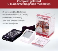 Rossmax Z1 - Bloeddrukmeter Bovenarm Hartstichting - Klinisch Gevalideerd - Hartslagmeter - Onregelmatige Hartslag - Geheugen 90 Metingen - Gemiddelde 3 Metingen - Bewegingsdetectie - Incl. Opbergzak En Batterijen - Manchet 22 - 40 Cm -MEDISANA Shop 1200x1053 1