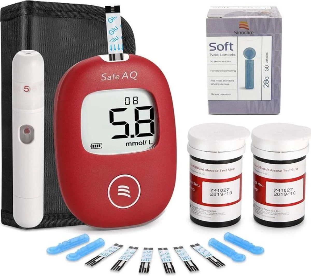 Sinocare - 5 Seconden Result Bloedglucosemeter, Safe AQ Smart Bloedglucosetestkit Met Bloedglucoseteststrips X 50 + Bloedsuikertestlancet X 50 + 2 AAA Batterijen + Diabetische Prikpen Zonder Code - Mg/dL 3 Sinocare - 5 Seconden Result Bloedglucosemeter, Safe AQ Smart Bloedglucosetestkit Met Bloedglucoseteststrips X 50 + Bloedsuikertestlancet X 50 + 2 AAA Batterijen + Diabetische Prikpen Zonder Code - Mg/dL