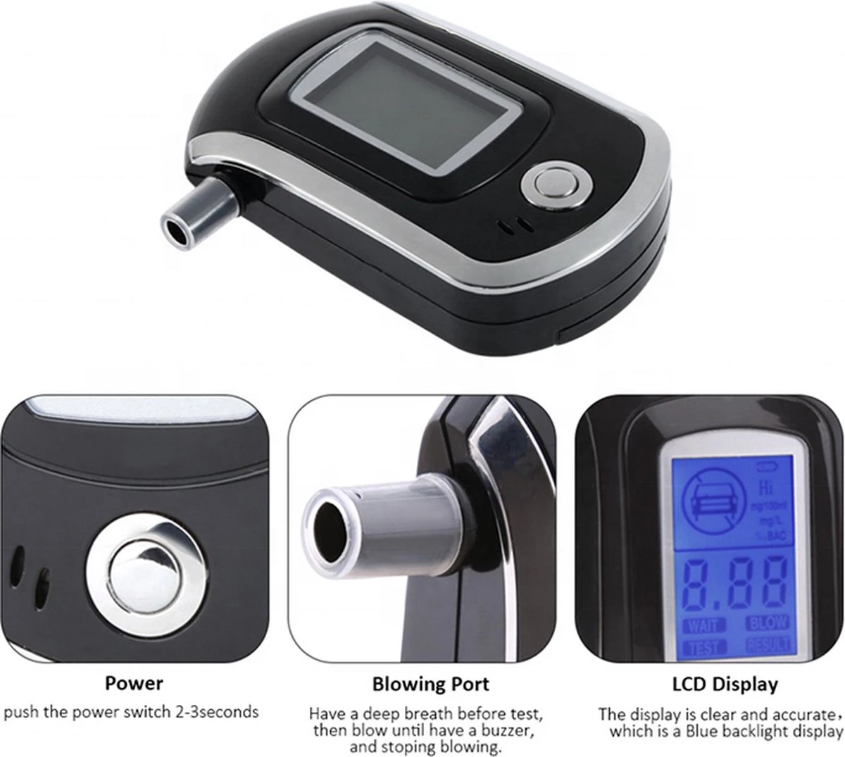 PuroTech Digitale Alcoholtester - Alcoholmeter - Blaastest - Blaastest Alcohol - Alcoholpromillage Meten - Inclusief Mondstukjes 4 PuroTech Digitale Alcoholtester - Alcoholmeter - Blaastest - Blaastest Alcohol - Alcoholpromillage Meten - Inclusief Mondstukjes - Afbeelding 2