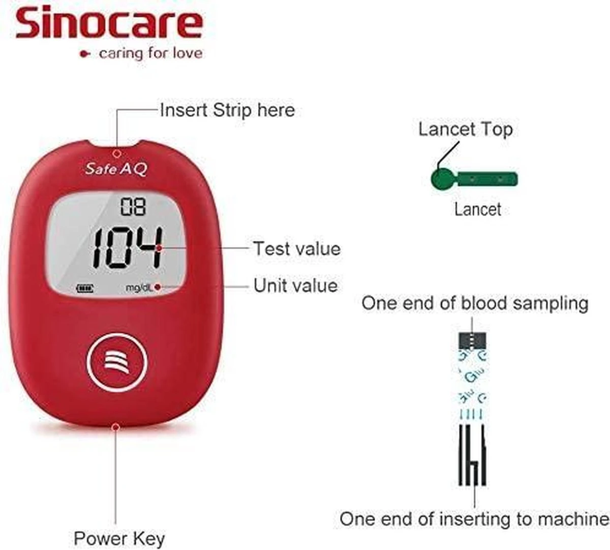 Sinocare - 5 Seconden Result Bloedglucosemeter, Safe AQ Smart Bloedglucosetestkit Met Bloedglucoseteststrips X 50 + Bloedsuikertestlancet X 50 + 2 AAA Batterijen + Diabetische Prikpen Zonder Code - Mg/dL 7 Sinocare - 5 Seconden Result Bloedglucosemeter, Safe AQ Smart Bloedglucosetestkit Met Bloedglucoseteststrips X 50 + Bloedsuikertestlancet X 50 + 2 AAA Batterijen + Diabetische Prikpen Zonder Code - Mg/dL - Afbeelding 5