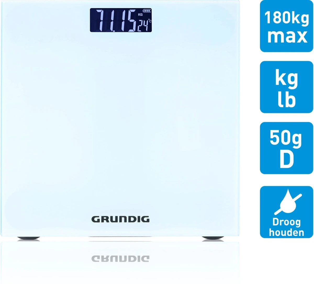 Grundig Weegschaal - Digitale Personenweegschaal - 50 Gram Nauwkeurig - 2 Tot 180 Kilo - Wit 7 Grundig Weegschaal - Digitale Personenweegschaal - 50 Gram Nauwkeurig - 2 Tot 180 Kilo - Wit - Afbeelding 5
