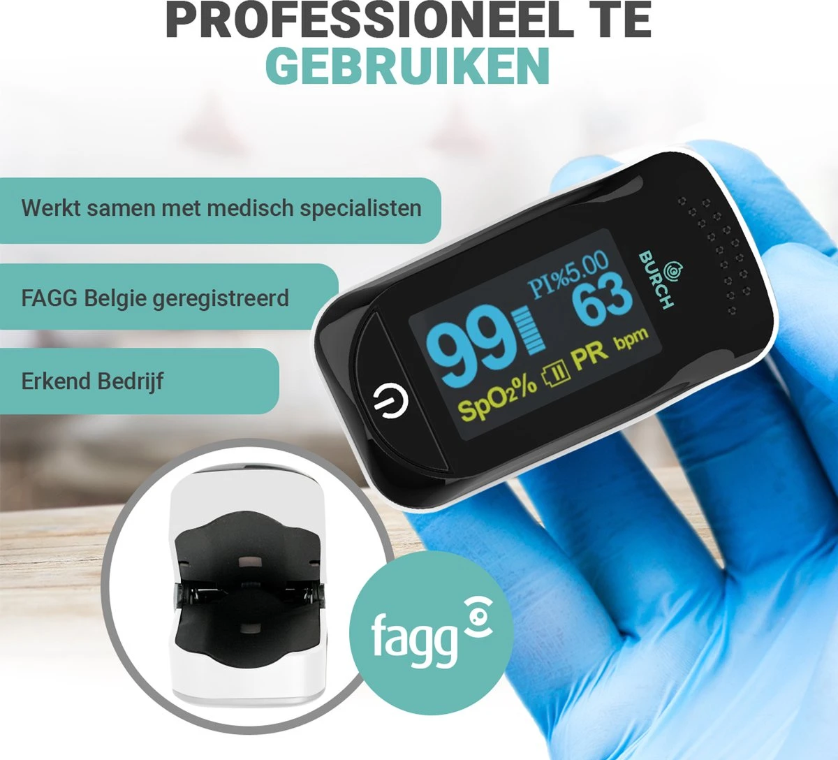 BURCH Med ® Saturatiemeter Zuurstofmeter Vinger - Oximeter - CE + FAGG Medische Kwalificatie En Inspectie - NL Handleiding - Koord + Batt. 5 BURCH Med ® Saturatiemeter Zuurstofmeter Vinger - Oximeter - CE + FAGG Medische Kwalificatie En Inspectie - NL Handleiding - Koord + Batt. - Afbeelding 3