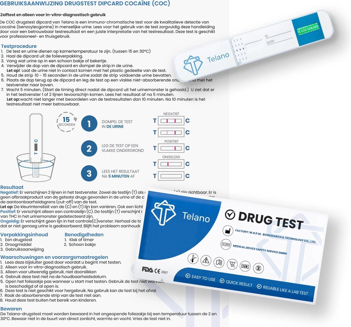 Telano Drugstest Cocaïne Dipcard - Drugtesten Urine COC - 10 Stuks 4 Telano Drugstest Cocaïne Dipcard - Drugtesten Urine COC - 10 Stuks - Afbeelding 2