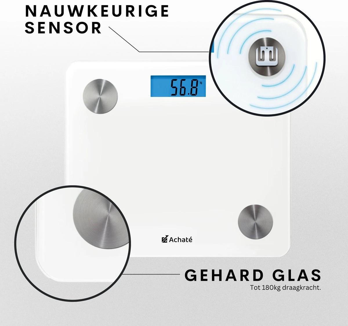 Achaté Slimme Weegschaal Met App - 12 Lichaamsanalyses - Smart Personenweegschaal - 8 Gebruikers - Incl Batterij - Wit 5 Achaté Slimme Weegschaal Met App - 12 Lichaamsanalyses - Smart Personenweegschaal - 8 Gebruikers - Incl Batterij - Wit - Afbeelding 3