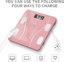 Merkloos Digitale Smart Weegschaal - Personenweegschaal - Met Lichaamsanalyse - USB Oplaadbaar - Met App - Roze -MEDISANA Shop 1200x1166