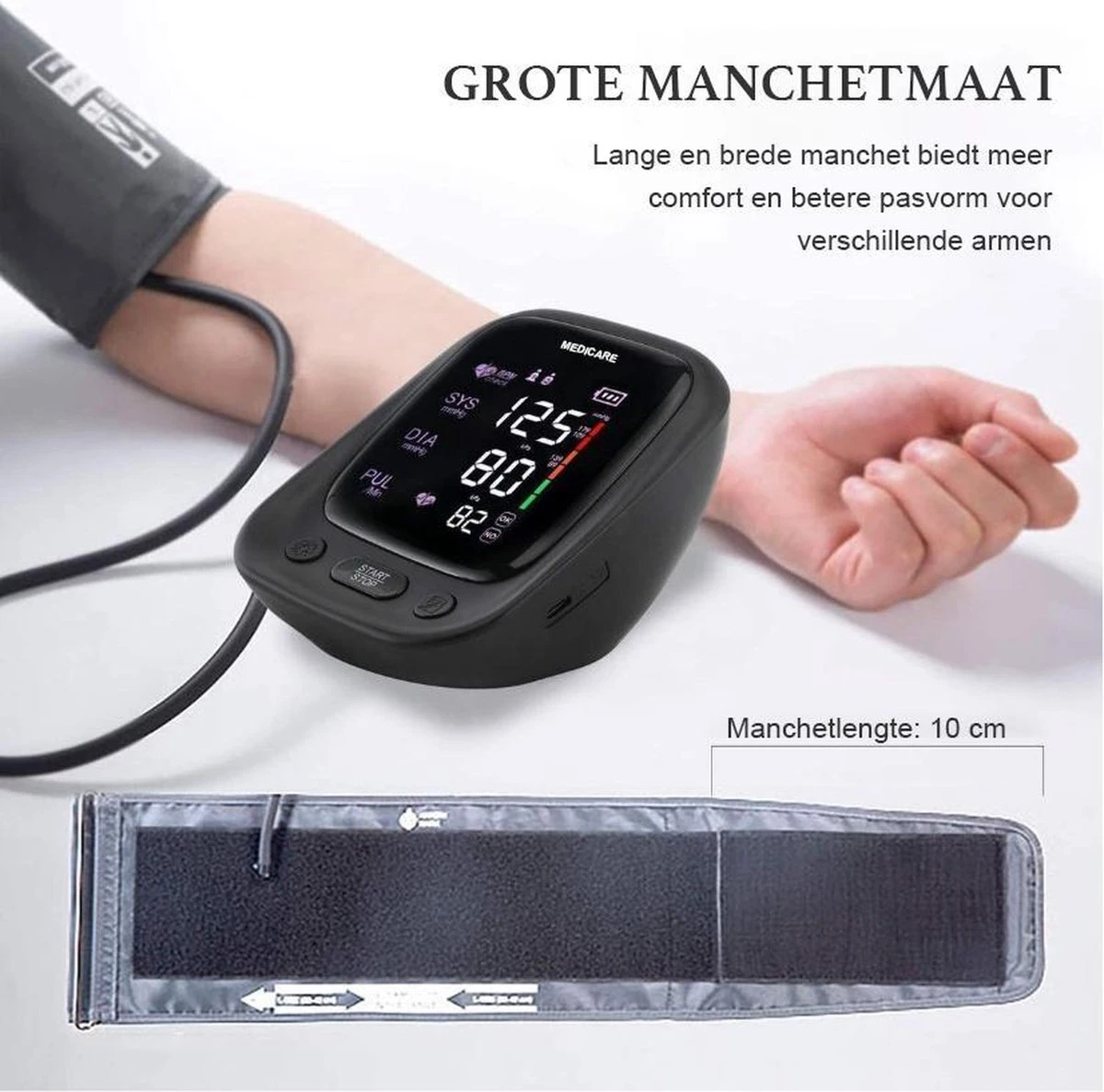 Medicare Bloeddrukmeter Bovenarm Met Spraakfunctie - Groot LED Scherm - Draagband - Zwart 9 Medicare Bloeddrukmeter Bovenarm Met Spraakfunctie - Groot LED Scherm - Draagband - Zwart - Afbeelding 7