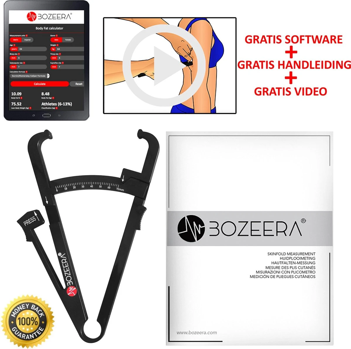 BOZEERA Huidplooimeter - Vetmeter - Vetpercentagemeter - Inclusief Software Video Uitleg En Nederlandse Handleiding 5 BOZEERA Huidplooimeter - Vetmeter - Vetpercentagemeter - Inclusief Software Video Uitleg En Nederlandse Handleiding - Afbeelding 3