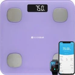 Silvergear® Bluetooth Personenweegschaal - Met Zeer Volledige Lichaamsanalyse Met Vetpercentage – Inclusief Analyse App – Lavendel Paars
