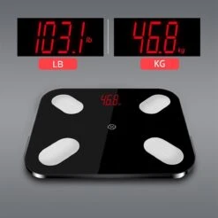 Slimme Personen Weegschaal - Digitale Personenweegschaal -Slimme Weegschaal Met Lichaamsanalyse - Bluetooth Personenweegschaal - APP - Vetpercentage - Spier Massa - Vocht Gehalte - BMI - Zwart -MEDISANA Shop 1200x1196 1