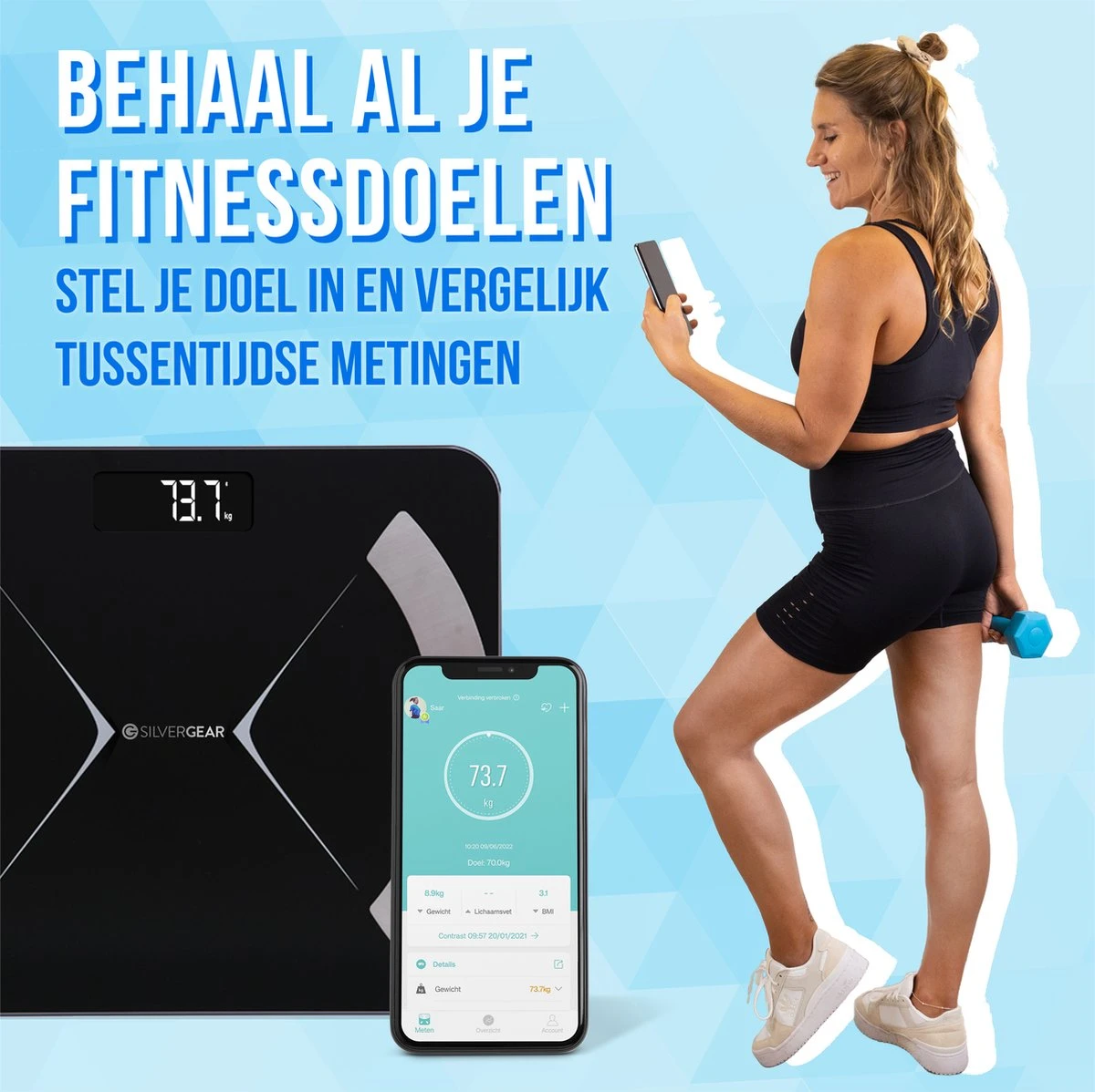 Silvergear® Bluetooth Personenweegschaal - Met Zeer Volledige Lichaamsanalyse Met Vetpercentage – Inclusief Analyse App – Zwart 10 Silvergear® Bluetooth Personenweegschaal - Met Zeer Volledige Lichaamsanalyse Met Vetpercentage – Inclusief Analyse App – Zwart - Afbeelding 8