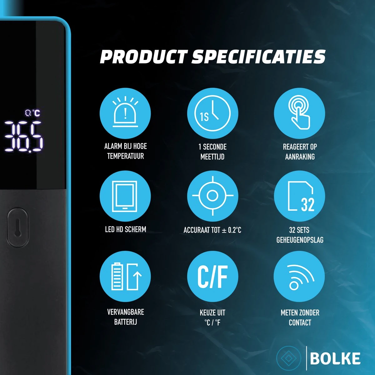 Bolke® - Thermometer - Infrarood Thermometer - Thermometer Lichaam - Thermometer Baby - Thermometer Voorhoofd - Voorhoofd Thermometer 10 Bolke® - Thermometer - Infrarood Thermometer - Thermometer Lichaam - Thermometer Baby - Thermometer Voorhoofd - Voorhoofd Thermometer - Afbeelding 8