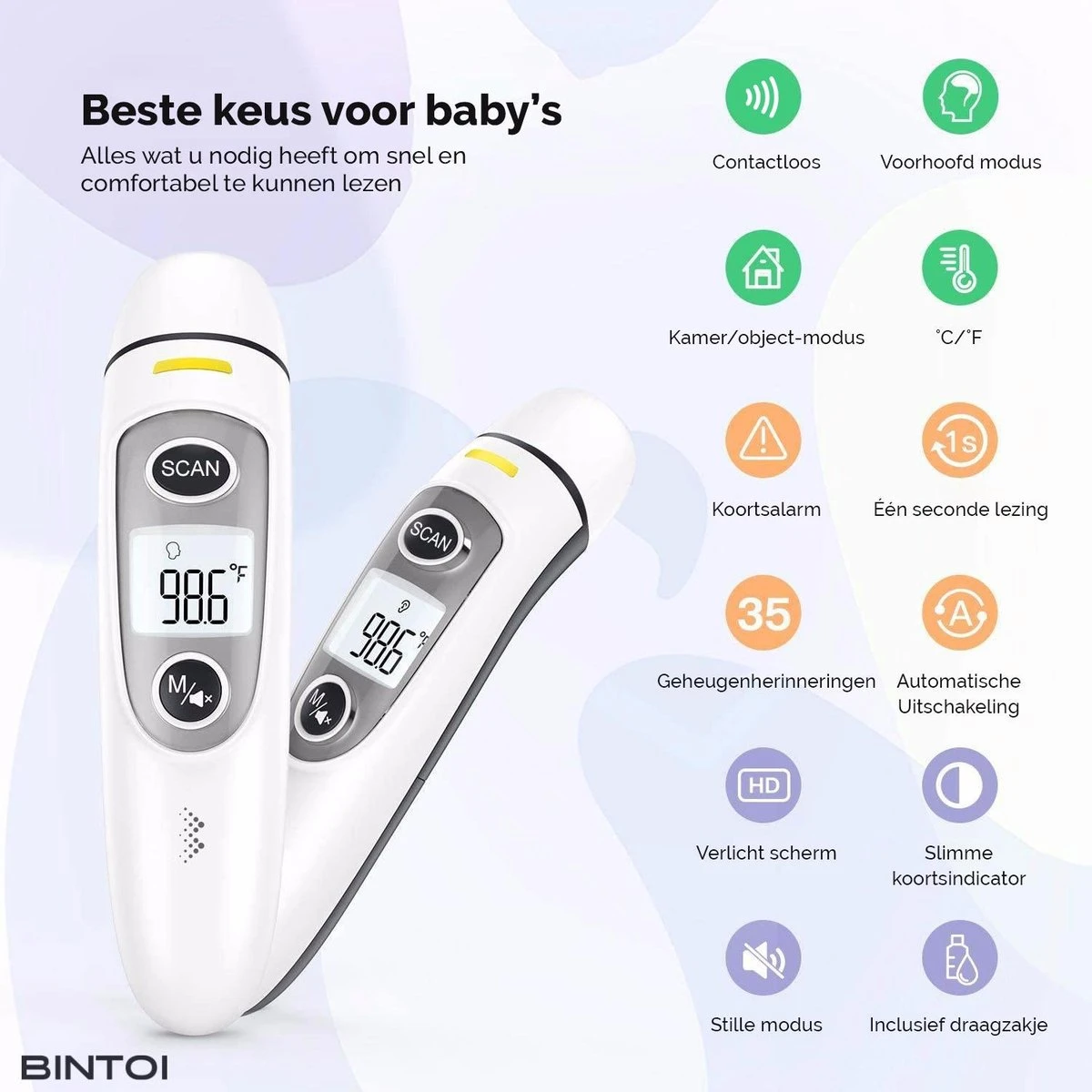 Bintoi® Thermometer Voorhoofd - Temperatuurmeter - Koortsthermometer Voor Volwassenen En Baby's - Infrarood Thermometer Lichaam - Digitale Voorhoofd Thermometer 6 Bintoi® Thermometer Voorhoofd - Temperatuurmeter - Koortsthermometer Voor Volwassenen En Baby's - Infrarood Thermometer Lichaam - Digitale Voorhoofd Thermometer - Afbeelding 4