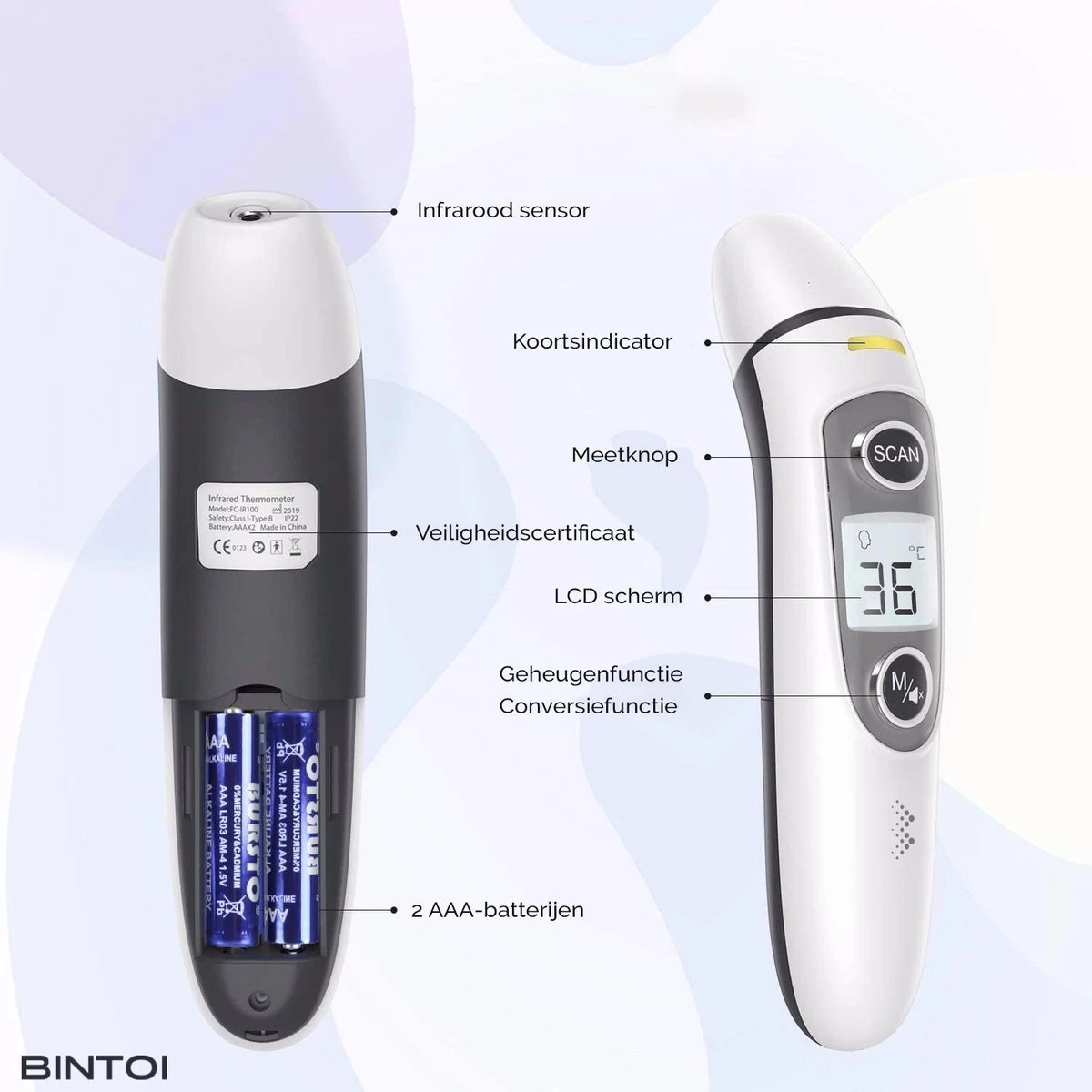 Bintoi® Thermometer Voorhoofd - Temperatuurmeter - Koortsthermometer Voor Volwassenen En Baby's - Infrarood Thermometer Lichaam - Digitale Voorhoofd Thermometer 11 Bintoi® Thermometer Voorhoofd - Temperatuurmeter - Koortsthermometer Voor Volwassenen En Baby's - Infrarood Thermometer Lichaam - Digitale Voorhoofd Thermometer - Afbeelding 9