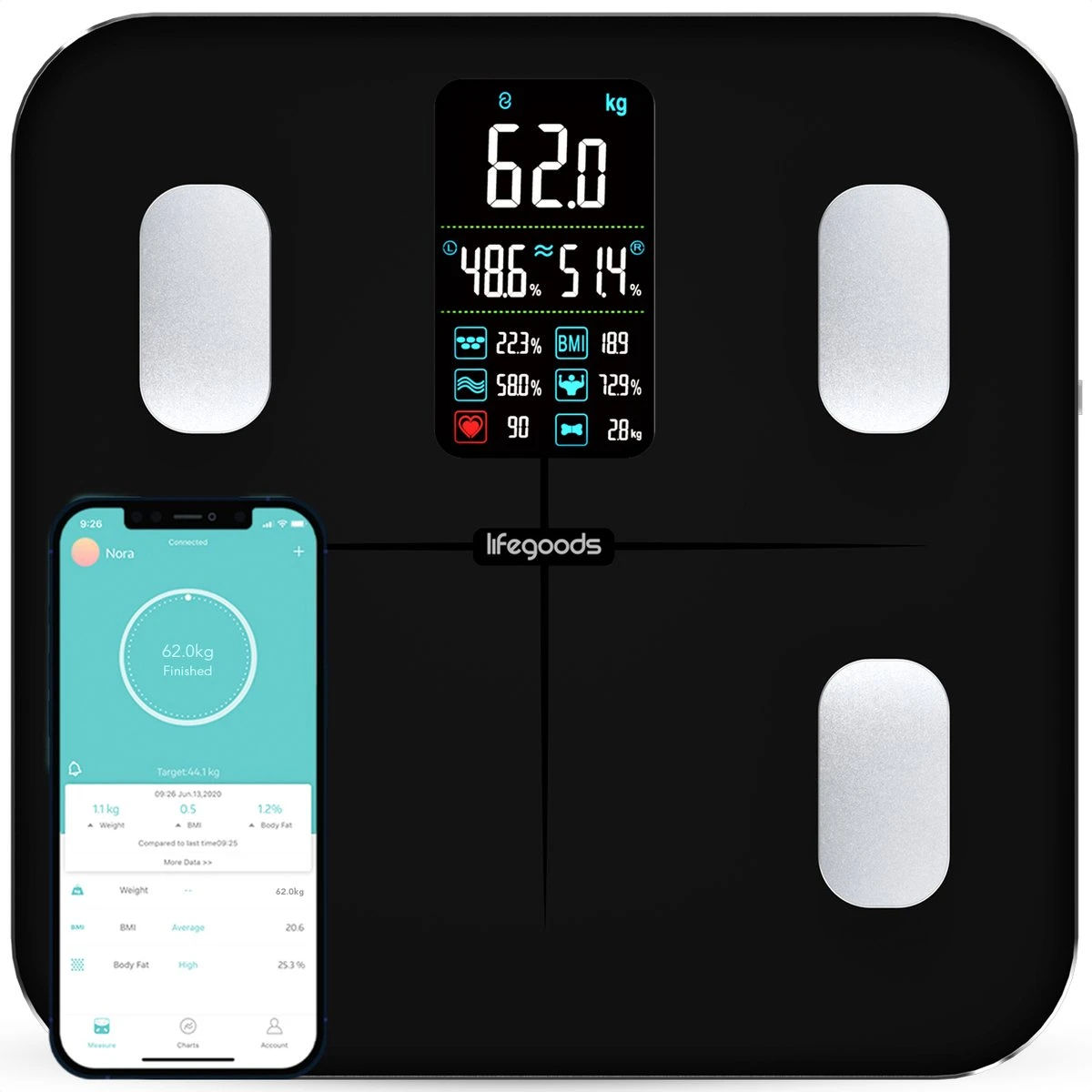 LifeGoods Personenweegschaal - Lichaamsanalyse & Vetpercentage - Digitaal - 15 Metingen - Zwart 3 LifeGoods Personenweegschaal - Lichaamsanalyse & Vetpercentage - Digitaal - 15 Metingen - Zwart