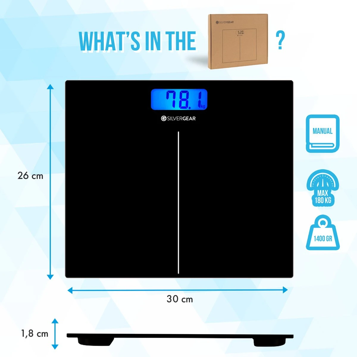 Silvergear® Personenweegschaal Digitaal - Weegschaal - Makkelijk Op Te Bergen - Verlicht LCD Scherm - Zwart 5 Silvergear® Personenweegschaal Digitaal - Weegschaal - Makkelijk Op Te Bergen - Verlicht LCD Scherm - Zwart - Afbeelding 3