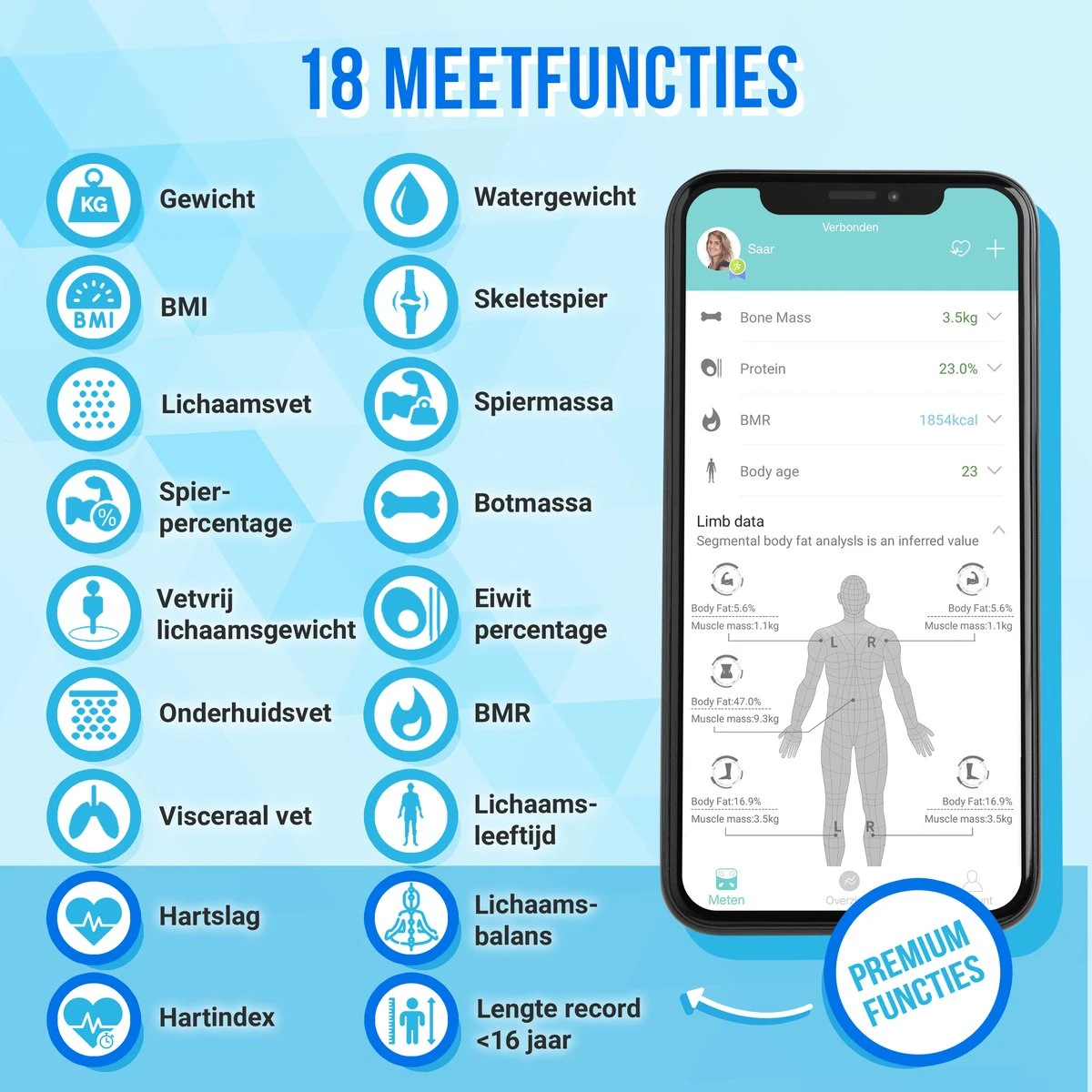 Silvergear® Premium Weegschaal - Weegschaal Personenweegschaal - Weegschaal Met Lichaamsanalyse - 18 Metingen – Slimme Weegschaal - Zwart 6 Silvergear® Premium Weegschaal - Weegschaal Personenweegschaal - Weegschaal Met Lichaamsanalyse - 18 Metingen – Slimme Weegschaal - Zwart - Afbeelding 4