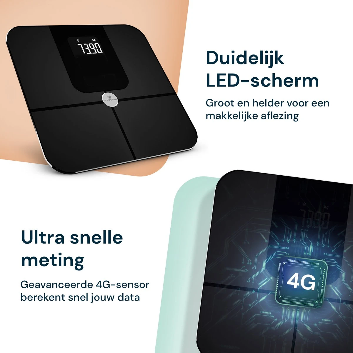 Sacoma Slimme Weegschaal - 13x Lichaamsanalyse - Vetpercentage - Personenweegschaal Met App - Digitaal 6 Sacoma Slimme Weegschaal - 13x Lichaamsanalyse - Vetpercentage - Personenweegschaal Met App - Digitaal - Afbeelding 4