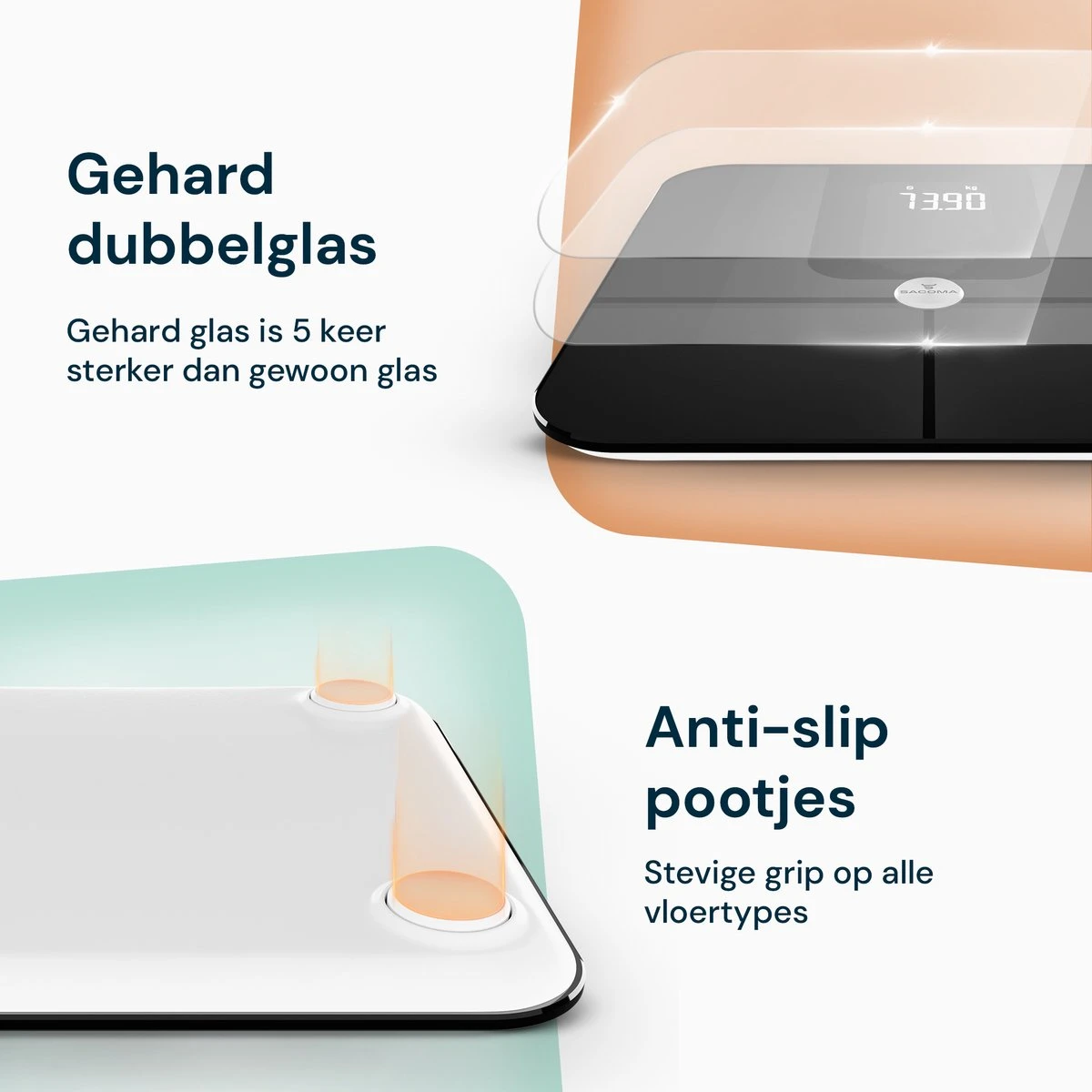 Sacoma Slimme Weegschaal - 13x Lichaamsanalyse - Vetpercentage - Personenweegschaal Met App - Digitaal 8 Sacoma Slimme Weegschaal - 13x Lichaamsanalyse - Vetpercentage - Personenweegschaal Met App - Digitaal - Afbeelding 6