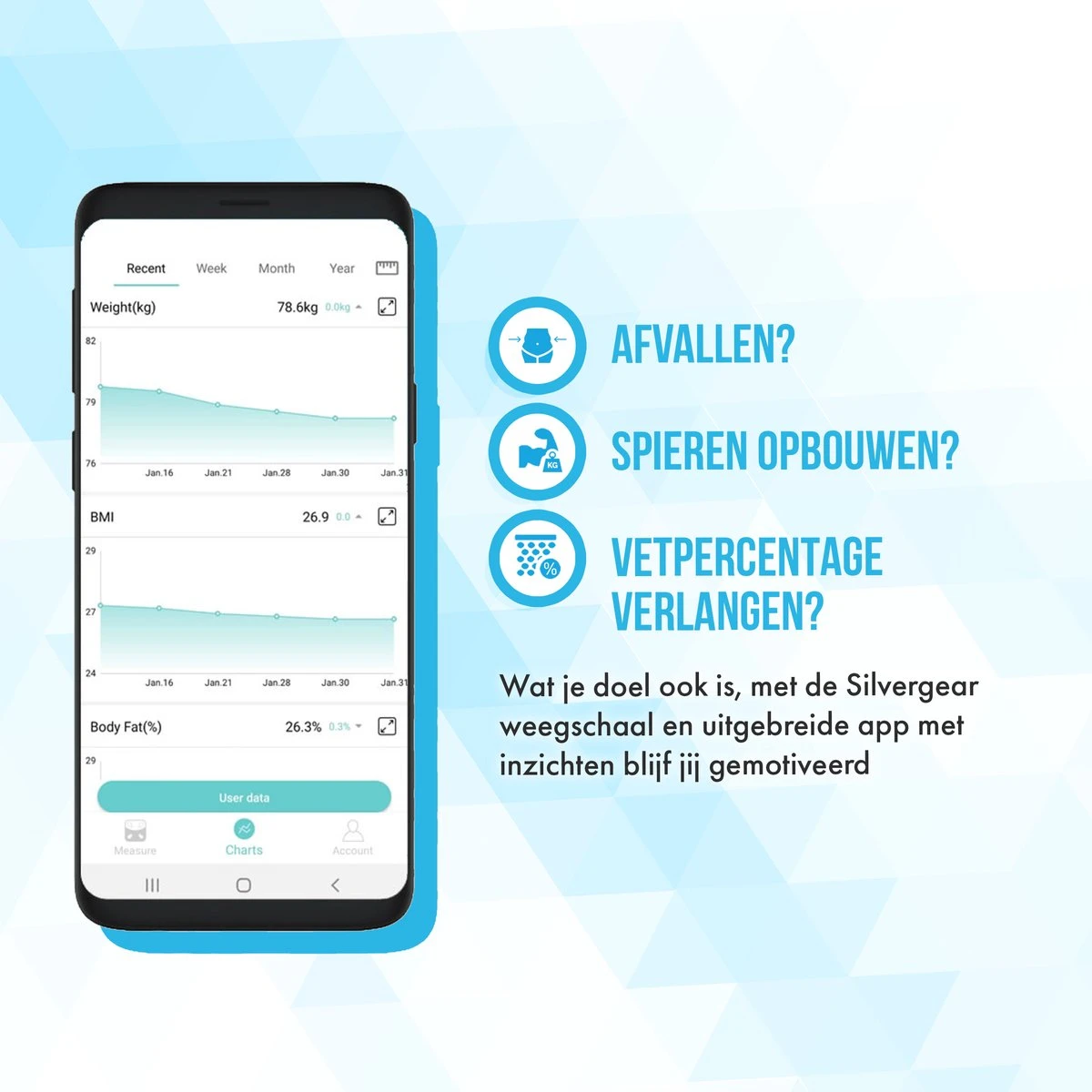Silvergear® Bluetooth Personenweegschaal - Met Zeer Volledige Lichaamsanalyse Met Vetpercentage – Inclusief Analyse App – Zwart 14 Silvergear® Bluetooth Personenweegschaal - Met Zeer Volledige Lichaamsanalyse Met Vetpercentage – Inclusief Analyse App – Zwart - Afbeelding 12