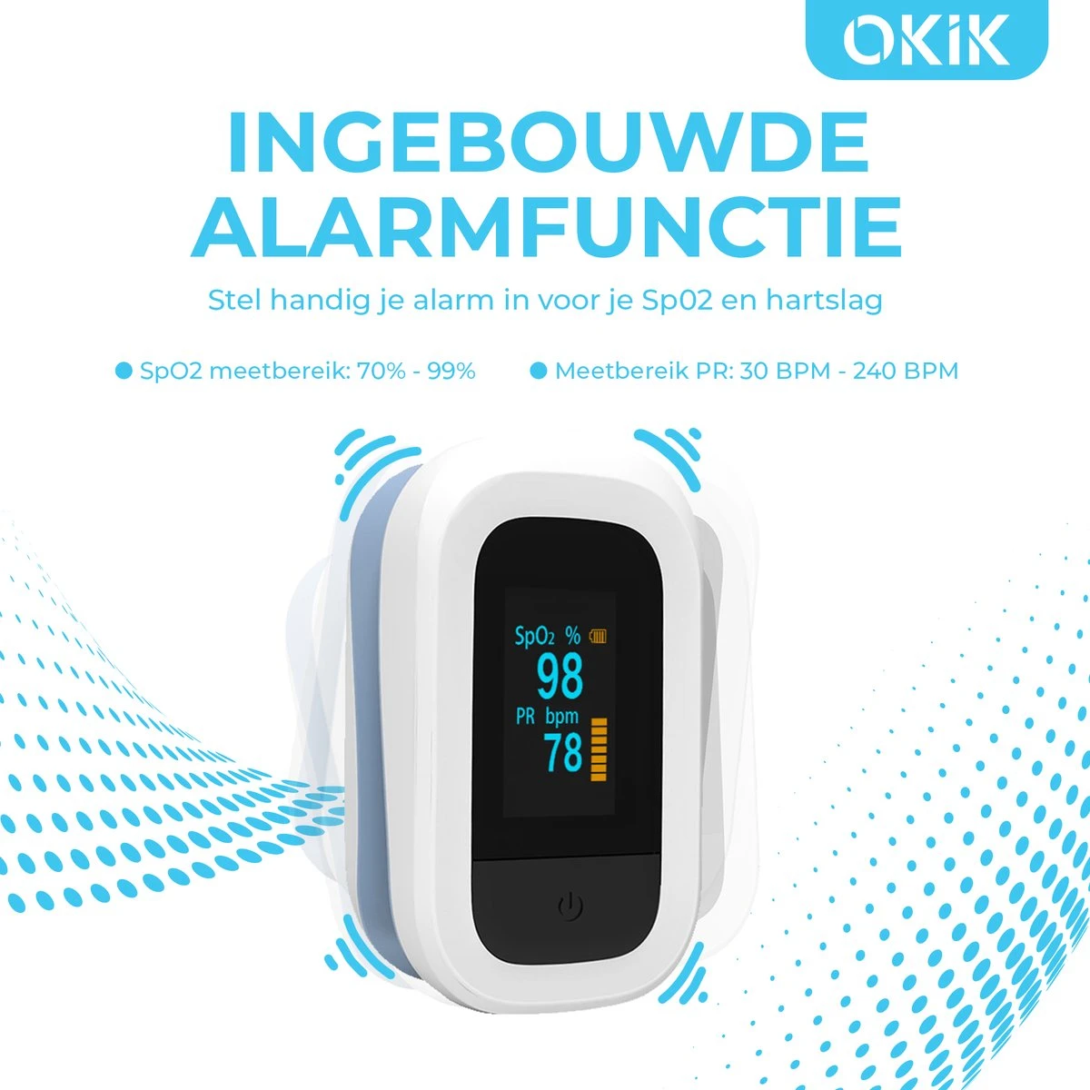 Okik Luxe Saturatiemeter Met Hartslagmeter – Zuurstofmeter Vinger – Pulse Oximeter 7 Okik Luxe Saturatiemeter Met Hartslagmeter – Zuurstofmeter Vinger – Pulse Oximeter - Afbeelding 5