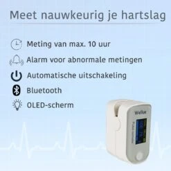 WELLUE Professionele Saturatiemeter Met VIHEALTH-App - Oximeter - Hartslagmeter - Zuurstofmeter Vinger - Pulse Oximeter - Led Scherm - Wit -MEDISANA Shop 1200x1200 496