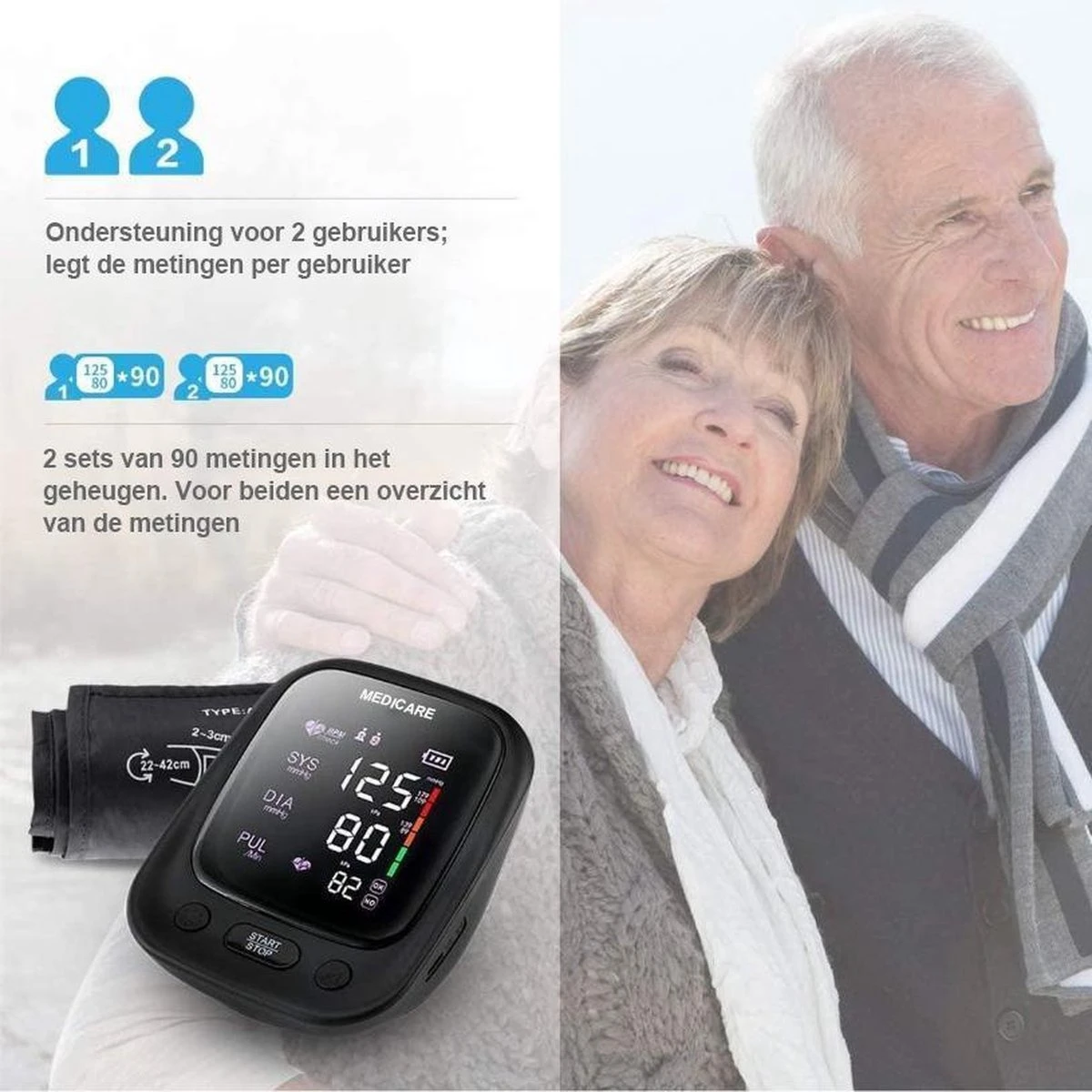 Medicare Bloeddrukmeter Bovenarm Met Spraakfunctie - Groot LED Scherm - Draagband - Zwart 10 Medicare Bloeddrukmeter Bovenarm Met Spraakfunctie - Groot LED Scherm - Draagband - Zwart - Afbeelding 8