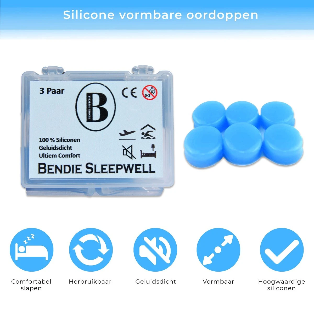 Bendie Premium Siliconen Vormbare Oordoppen - Slapen - Tegen Geluidsoverlast En Snurken - Gehoorbescherming - 6 Stuks 3 Bendie Premium Siliconen Vormbare Oordoppen - Slapen - Tegen Geluidsoverlast En Snurken - Gehoorbescherming - 6 Stuks