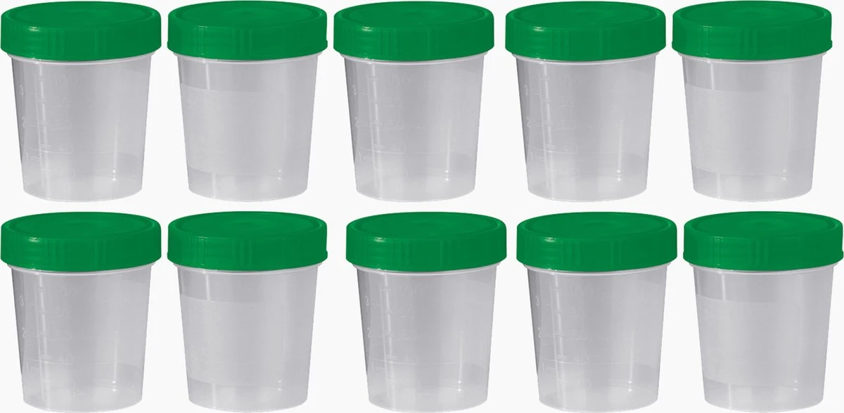 Merkloos Urine Potjes – 10 Stuks - 100 ML – Afsluitbaar – Herbruikbare Containers 4 Merkloos Urine Potjes – 10 Stuks - 100 ML – Afsluitbaar – Herbruikbare Containers - Afbeelding 2