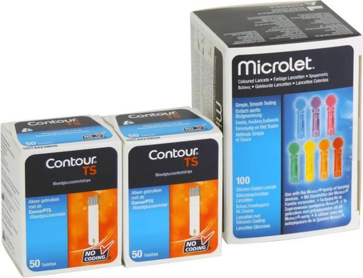Contour TS Bloedglucosestrips (2x50), Microlet Lancetten (100) 3 Contour TS Bloedglucosestrips (2x50), Microlet Lancetten (100)