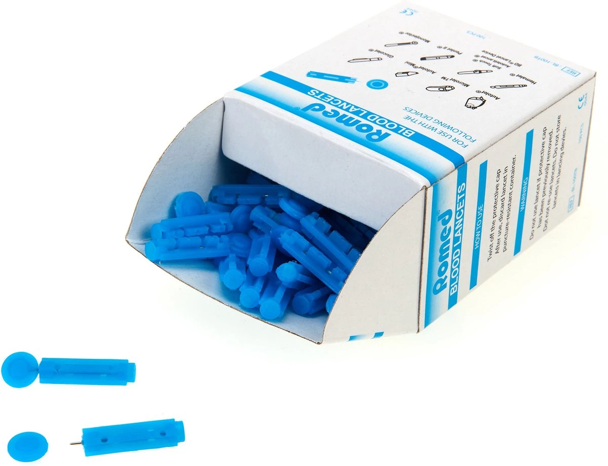 Romed Bloedlancetten (100 Stuks) - Lancetten - Bloedglucose - Diabetes - Suikerziekte - Glucosemeting 4 Romed Bloedlancetten (100 Stuks) - Lancetten - Bloedglucose - Diabetes - Suikerziekte - Glucosemeting - Afbeelding 2