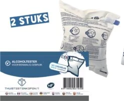 Alcoholtester - 2 Stuks Wegwerp Ademtester Blaastest Geschikt Voor Frankrijk NF Keurmerk Chroomvrij - Voldoet Aan De LAATSTE Franse Kwaliteitsnorm