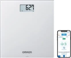 OMRON HN300T2 Intelli IT Personenweegschaal - Slimme Weegschaal Met BMI Meeting - Smart Scale - Met Mobiele App - Grijs
