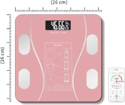 Merkloos Digitale Smart Weegschaal - Personenweegschaal - Met Lichaamsanalyse - USB Oplaadbaar - Met App - Roze -MEDISANA Shop 1200x999