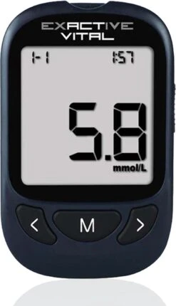 Exactive Vital Glucosemeter Startpakket XL – Bloedsuikermeter – Diabetes Meter – Glucose Monitor – Glucosemeter - Donkerblauw - 60 Teststrips - 60 Lancetten -MEDISANA Shop 690x1200 1
