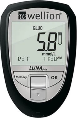Wellion Luna Trio 3-in-1 Glucosemeter Startpakket (glucose, Cholesterol En Urinezuur) Inclusief 10 Glucose Strips - Zwart
