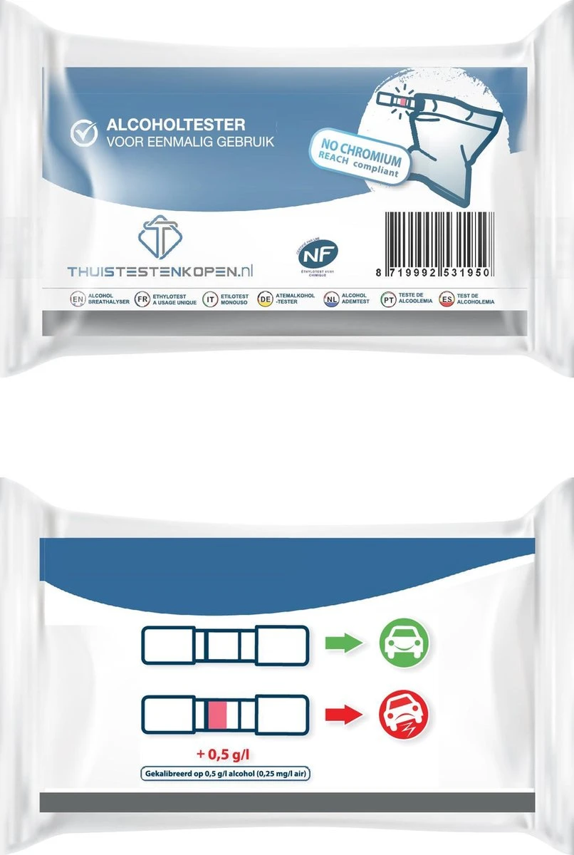 Alcoholtester - 2 Stuks Wegwerp Ademtester Blaastest Geschikt Voor Frankrijk NF Keurmerk Chroomvrij - Voldoet Aan De LAATSTE Franse Kwaliteitsnorm 5 Alcoholtester - 2 Stuks Wegwerp Ademtester Blaastest Geschikt Voor Frankrijk NF Keurmerk Chroomvrij - Voldoet Aan De LAATSTE Franse Kwaliteitsnorm - Afbeelding 3