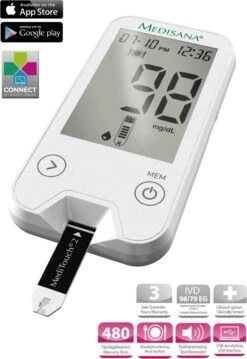 Medisana Bloedglucosemeter Meditouch2 Mg/dL (versie Voor België) 18 Medisana Bloedglucosemeter Meditouch2 Mg/dL (versie Voor België) -MEDISANA Shop 826x1200