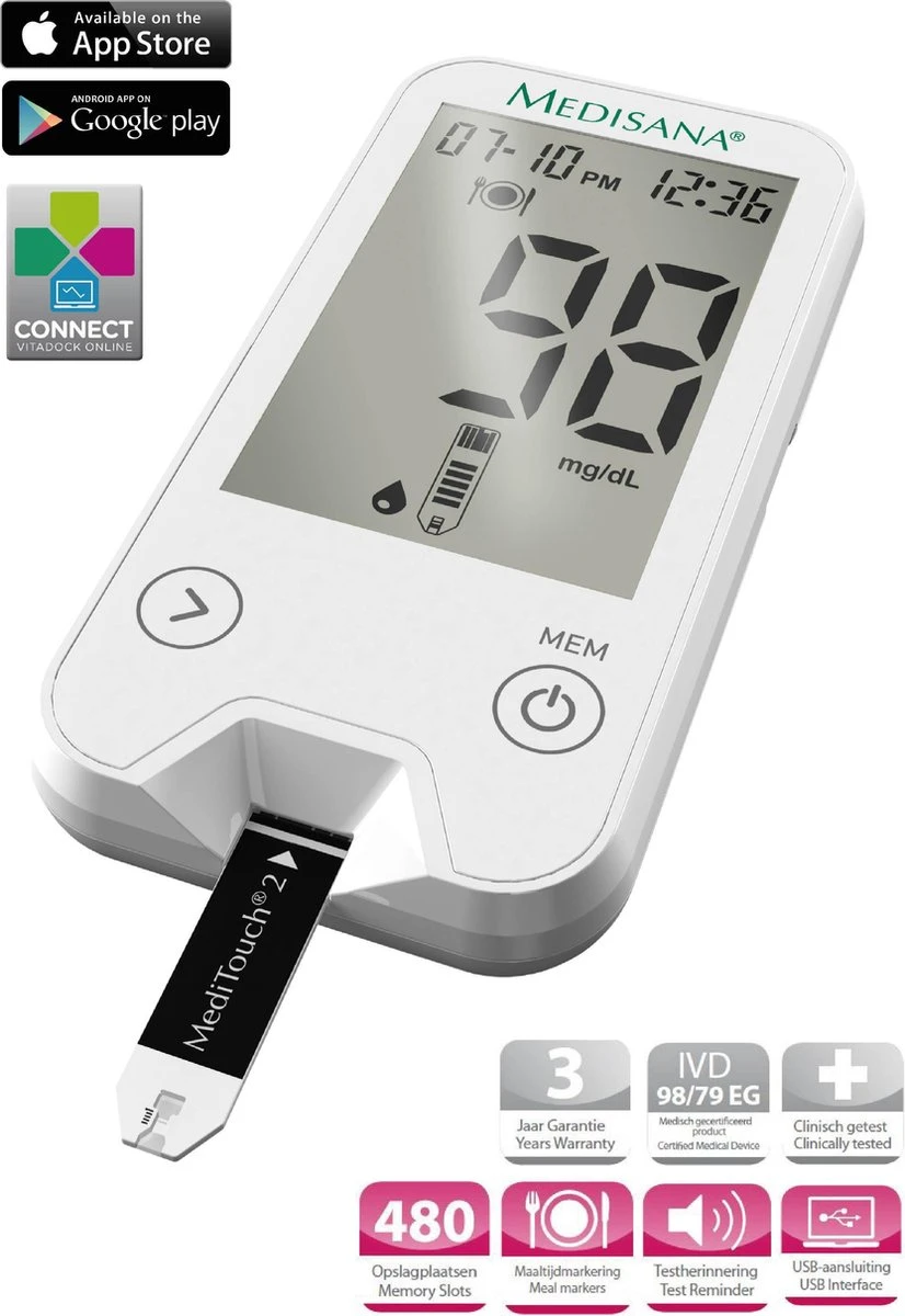 Medisana Bloedglucosemeter Meditouch2 Mg/dL (versie Voor België) 9 Medisana Bloedglucosemeter Meditouch2 Mg/dL (versie Voor België) - Afbeelding 7