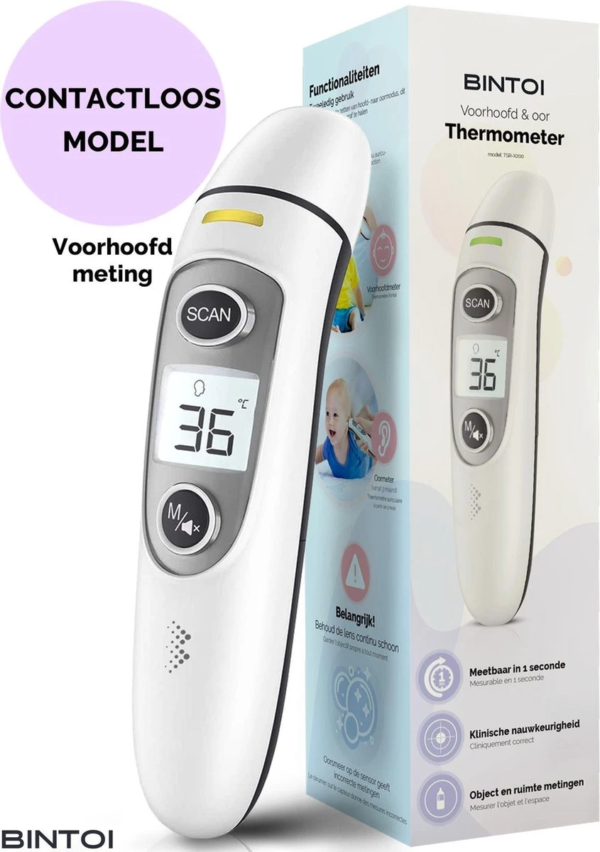 Bintoi® Thermometer Voorhoofd - Temperatuurmeter - Koortsthermometer Voor Volwassenen En Baby's - Infrarood Thermometer Lichaam - Digitale Voorhoofd Thermometer 3 Bintoi® Thermometer Voorhoofd - Temperatuurmeter - Koortsthermometer Voor Volwassenen En Baby's - Infrarood Thermometer Lichaam - Digitale Voorhoofd Thermometer