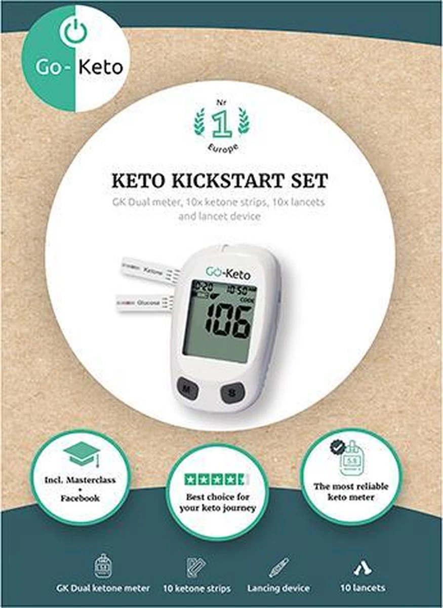 Go-Keto Ketonen Glucose Meter Kickstart Set (incl. 10 Ketonen Strips) Mg/dl 4 Go-Keto Ketonen Glucose Meter Kickstart Set (incl. 10 Ketonen Strips) Mg/dl - Afbeelding 2